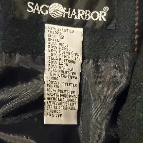 Vintage Blue Green Check Plaid Wool Blazer 12 #D30 - Picture 3 of 5